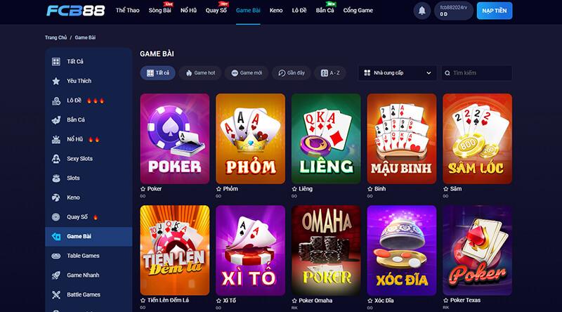 Nhiều thể loại game bài được nhiều anh em lựa chọn