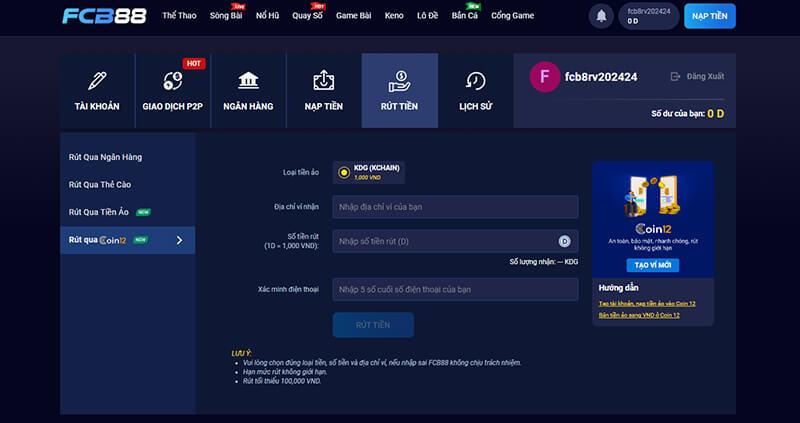 Hình ảnh các bước rút tiền tại fcb88